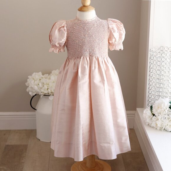 RARE FIND Strasburg Heirloom Smocked Dupioni Silk Dress Pink Special Occasion